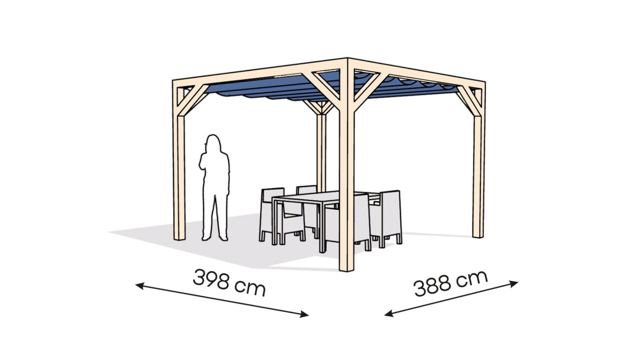 Pergola  PW drewno surowe 398 x 388 cm
