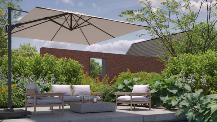 Parasol ogrodowy CHALLENGER T PREMIUM  kolor stelazu Anthracite  kolor Champagne  3 x 3 m